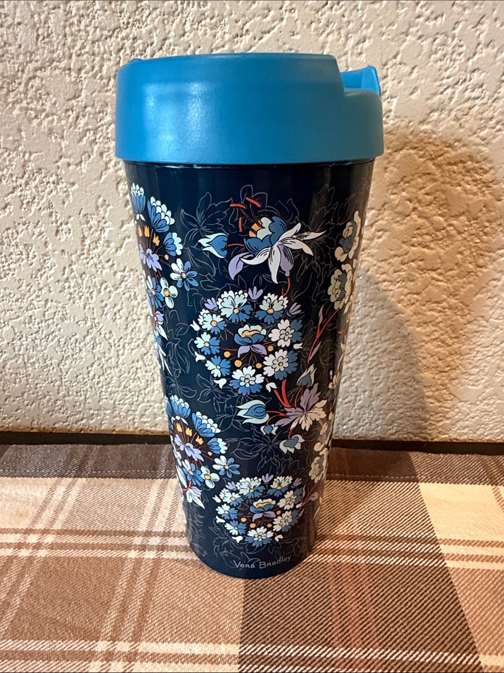 Vera Bradley Blue Floral Bursts Insulated Travel Tumbler Coffee Tea Cocoa Mug
